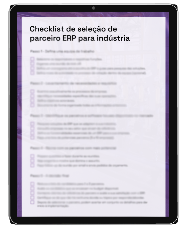 ecrã com checklist e-book ERP para a indústria